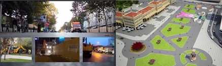 (esquerda) Imagem do video Taksin Square, de Mapping the Commons; (direita) projeto do shopping em Taksim