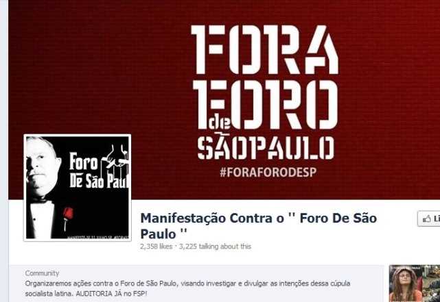 Página inicial da página contra o Foro São Paulo
