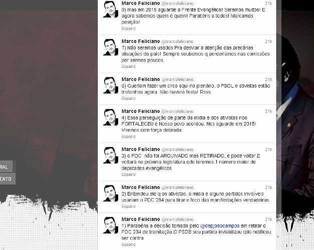 Mensagens de Feliciano no Twitter prometem a volta do projeto (Foto: Reprodução internet extraída do saite Jornal do Brasil)