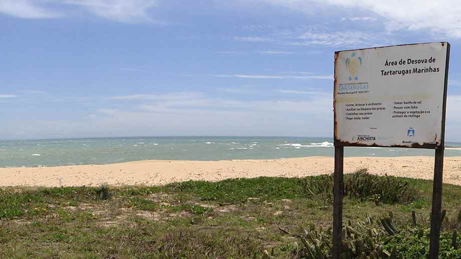 Identificação da área de desova de tartarugas marinhas na Praia do Além em Anchieta. Foto: Agência Pública/ Greenpeace/ Renata Bessi