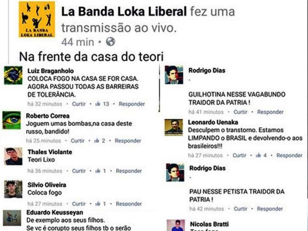 Convocatória na internet contra Teori Zavascki