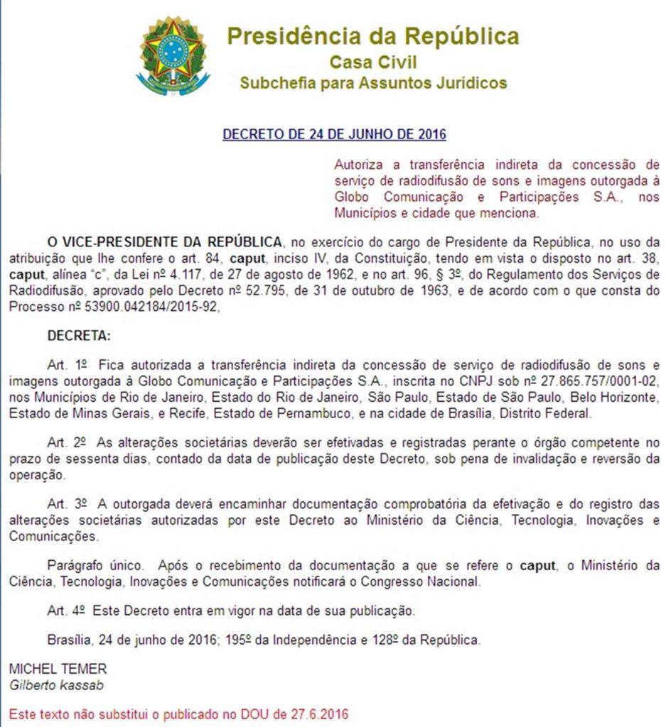 decreto lei globo concessao
