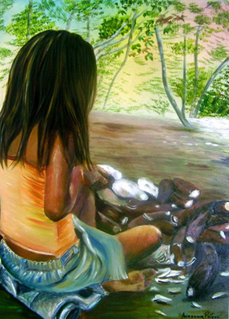 Arissana Pataxó: "Dxahá patxitxá kuyuna", 2011, acrílica sobre tela, 50 x 70 cm