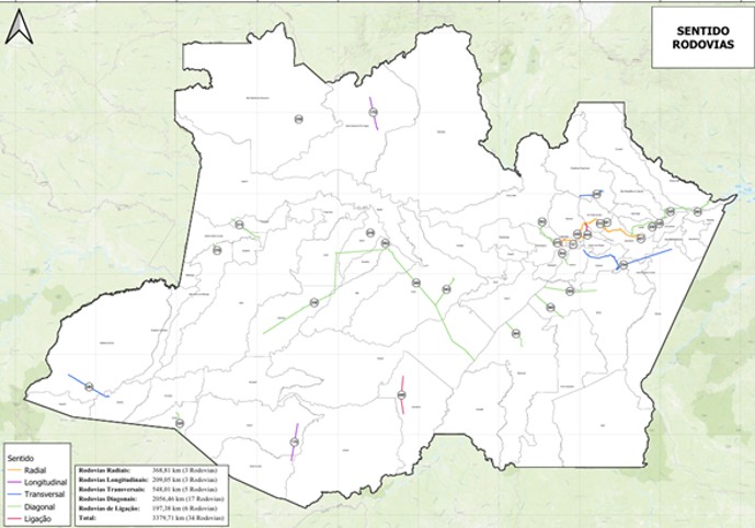Figura 2. Rodovias estaduais planejadas pelo governo do Amazonas para se ramificarem da BR-319 (Fonte: [20]).