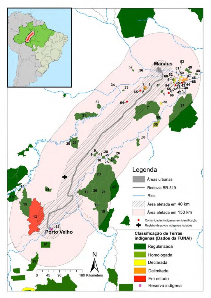 Figura 1. Áreas indígenas impactadas pela BR-319 (Fonte: [12]).